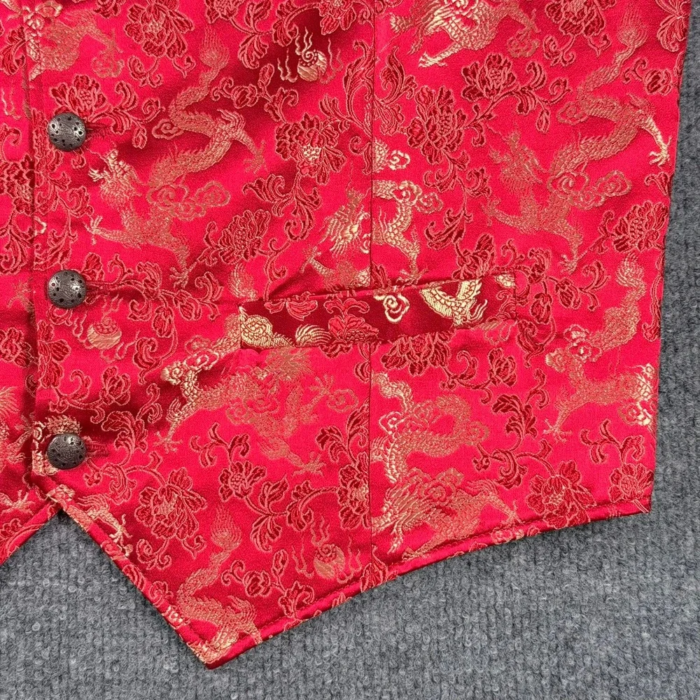 Wah Maker Frontier Vest Mens L Red Dragon Silk Blend Jacquard Western 37182